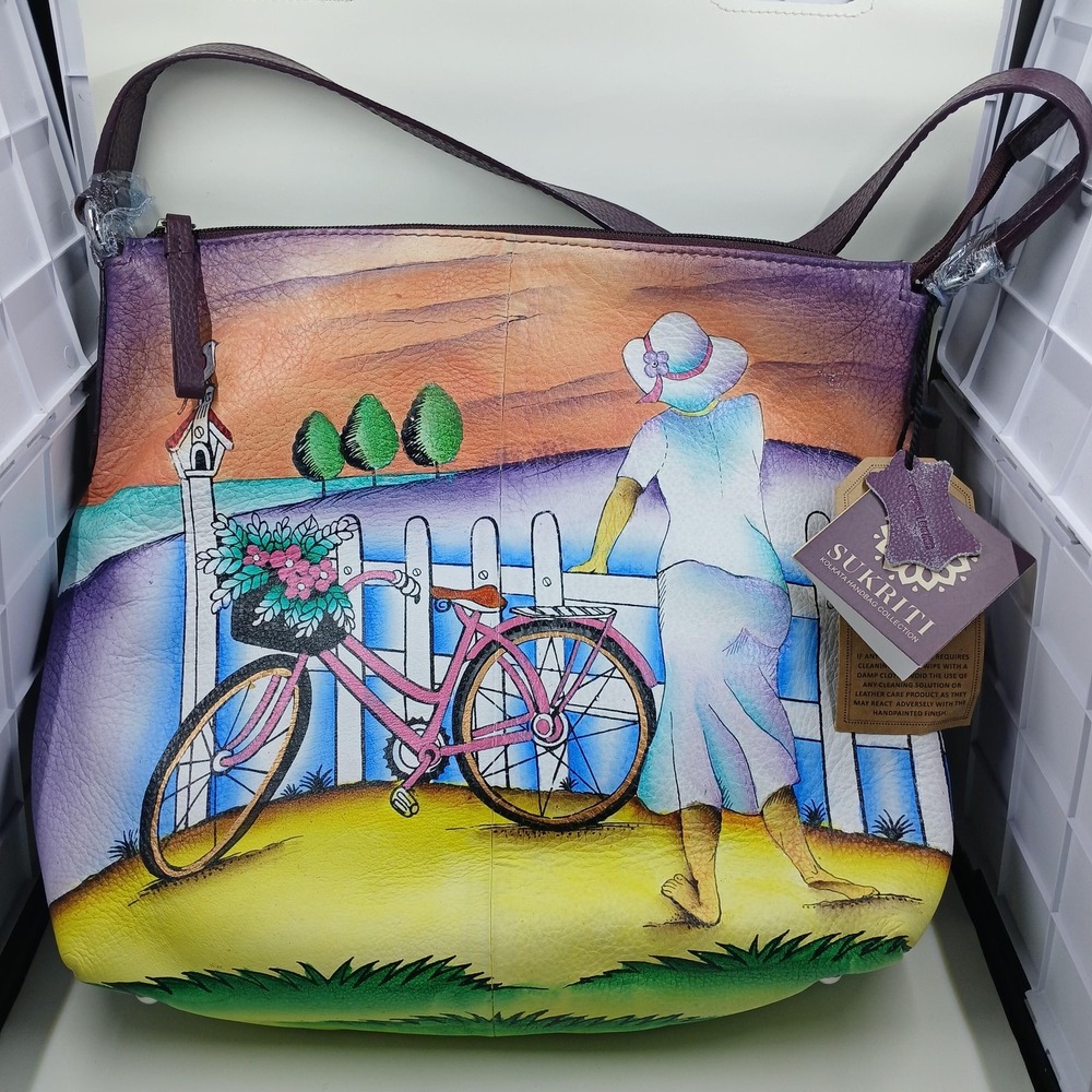 Sukriti Leather Hobo Shoulder Bag Womens Multicolor Hand Painted Kolkata Shop LC
